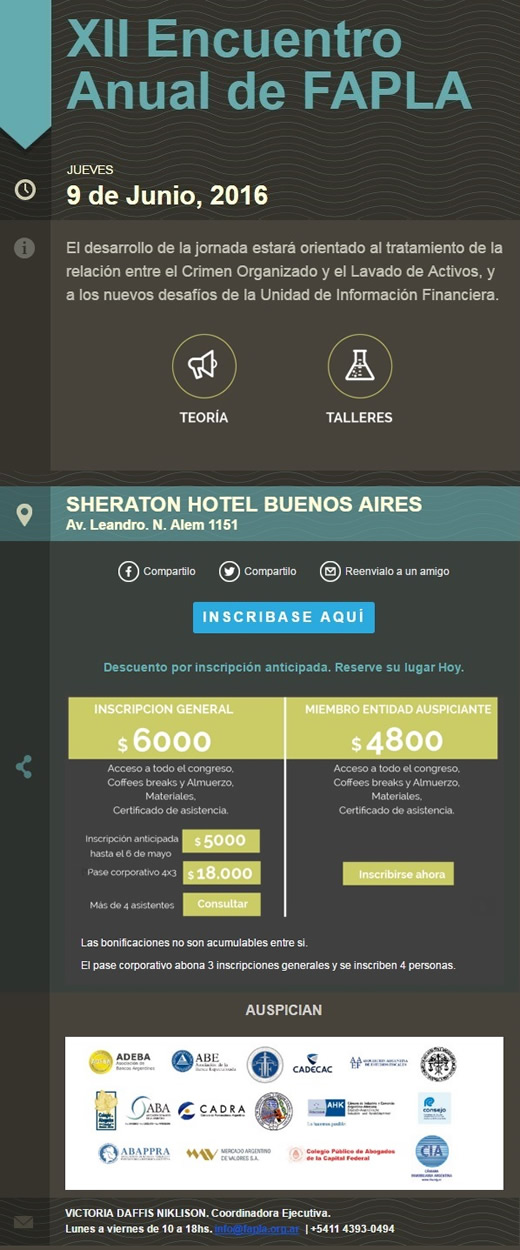 XII ENCUENTRO ANUAL DE FAPLA - Jueves 9 de junio - Sheraton Hotel Bunos Aires